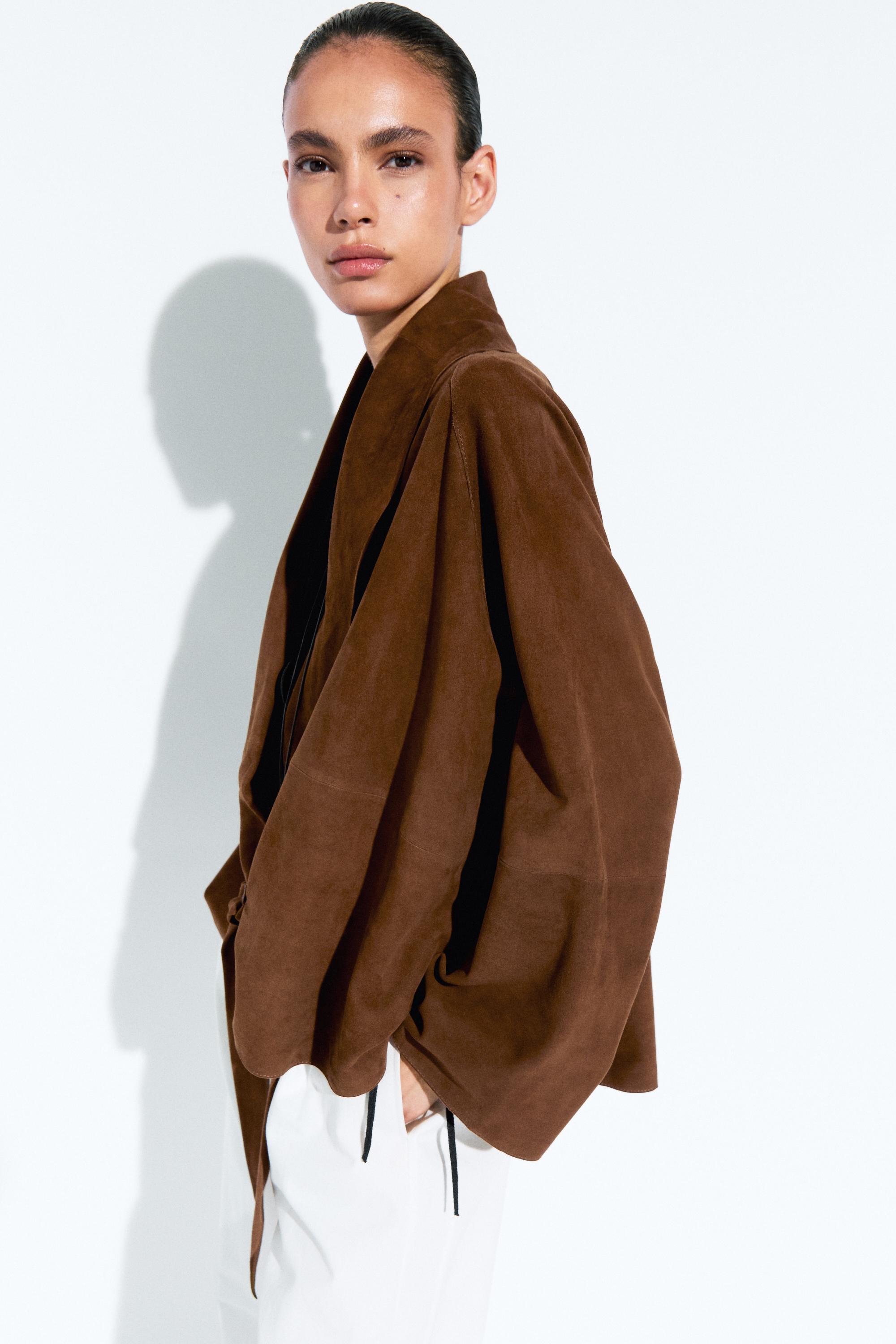 Suede leather wrap kimono